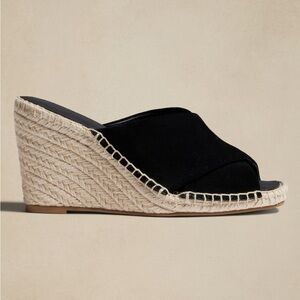 Banana Republic Black Suede Espadrille Wedge Sandal Jute Wrapped Heel SZ 8